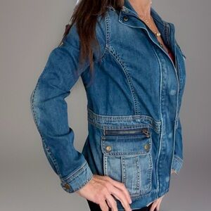 Women’s Denim Jean Jacket Size S Lucky Brand Trucker Pockets Zip Up Cotton
